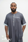 Qamis moderne Issa bleu marine pour homme, manches courtes sans col