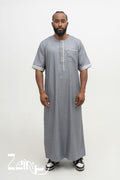 Qamis moderne Issa gris foncé pour homme, manches courtes sans col