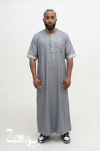 Qamis moderne Issa gris foncé pour homme, manches courtes sans col