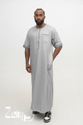 Qamis moderne Issa gris pour homme, manches courtes sans col