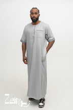 Qamis moderne Issa gris pour homme, manches courtes sans col