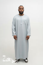 Qamis moderne Harun gris pour homme, manches longues et pantalon assorti