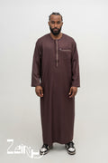 Qamis moderne Harun bordeaux pour homme, manches longues et pantalon assorti