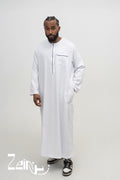 Qamis moderne Harun blanc pour homme, manches longues et pantalon assorti