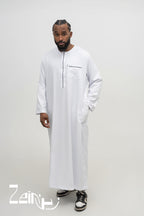 Qamis moderne Harun blanc pour homme, manches longues et pantalon assorti