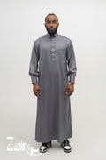 Qamis grande taille Adam gris, qatari satiné col mao