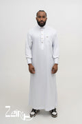 Qamis qatari satiné Adam blanc pour homme, col mao et pantalon assorti
