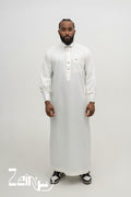 Qamis qatari satiné Adam blanc cassé pour homme, col mao et pantalon assorti
