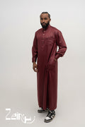 Qamis grande taille Adam bordeaux, qatari satiné col mao