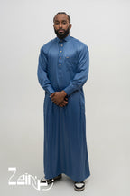 Qamis grande taille Adam bleu marine, qatari satiné col mao