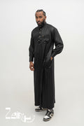 Qamis grande taille Adam noir, qatari satiné col mao