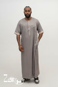 Qamis moderne Issa marron pour homme, manches courtes sans col