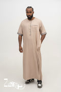 Qamis moderne Issa beige pour homme, manches courtes sans col