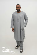 Qamis pakistanais Zakariya gris foncé pour homme, manches longues et pantalon assorti
