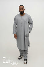 Qamis pakistanais Zakariya gris foncé pour homme, manches longues et pantalon assorti