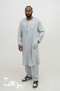 Qamis pakistanais Zakariya gris pour homme, manches longues et pantalon assorti