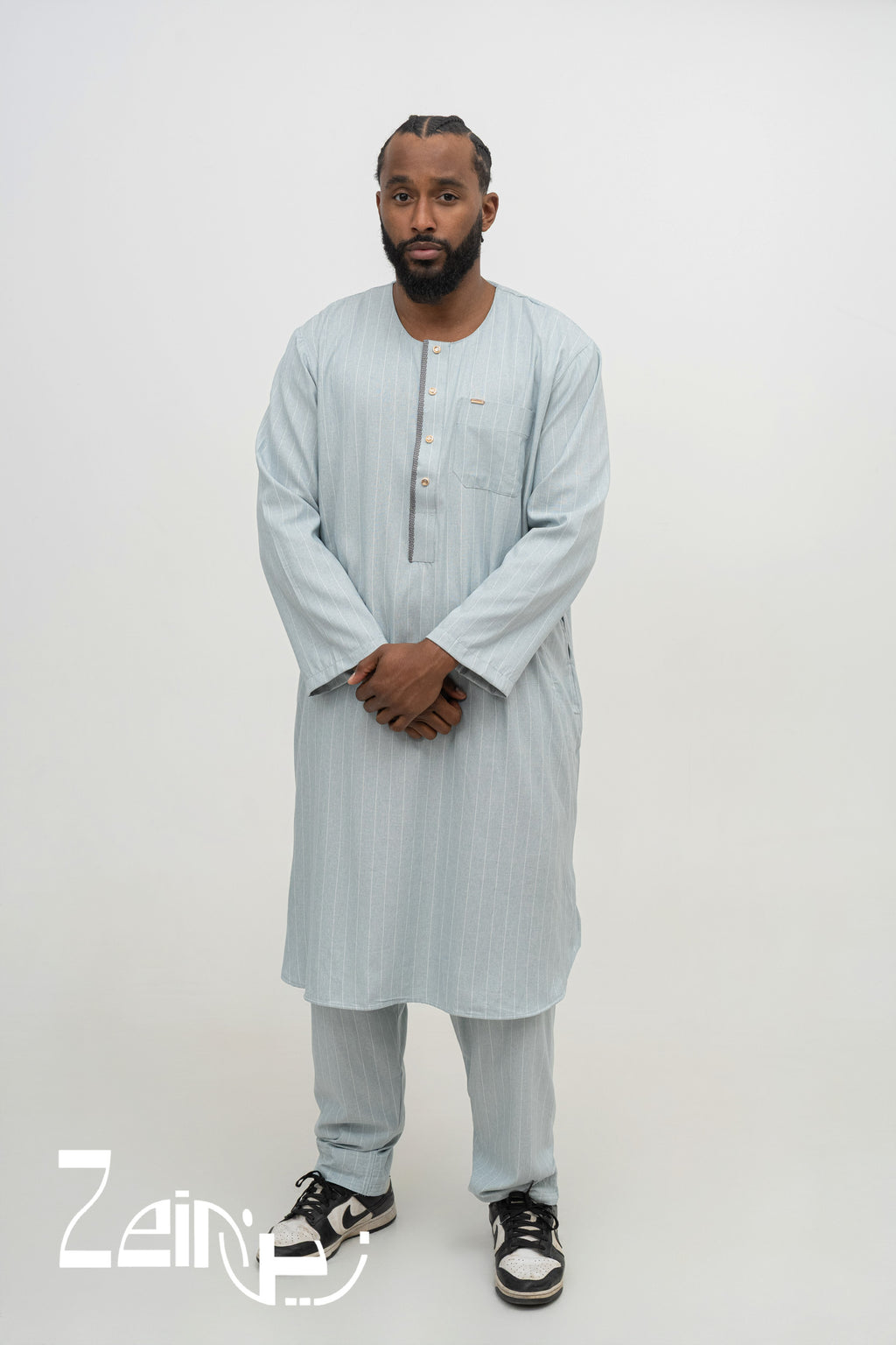 Qamis pakistanais Zakariya bleu pour homme, manches longues et pantalon assorti