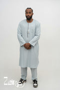 Qamis pakistanais Zakariya bleu pour homme, manches longues et pantalon assorti