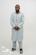 Qamis pakistanais Zakariya bleu pour homme, manches longues et pantalon assorti