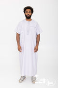 Qamis moderne satiné Nabil gris pour homme, manches courtes et col rond