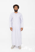 Qamis omani satiné Ayoub gris pour homme, col rond et pantalon assorti