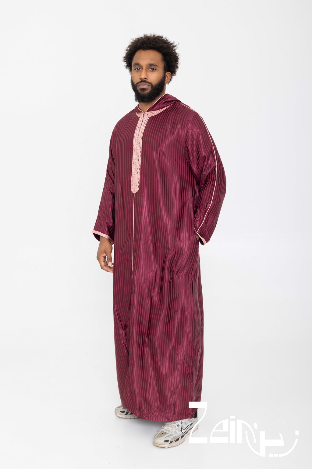Djellaba homme Fares rouge, capuche pointue et manches longues