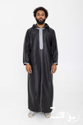 Djellaba homme Fares noire, capuche pointue et manches longues