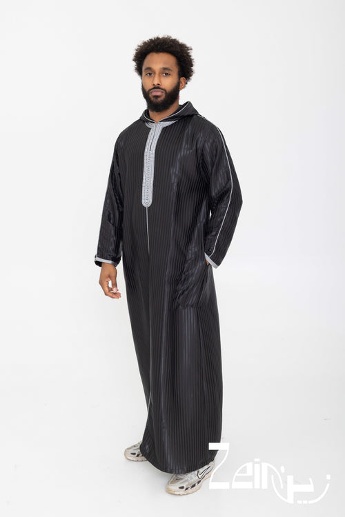 Djellaba noire Fares, coupe droite et tombé fluide