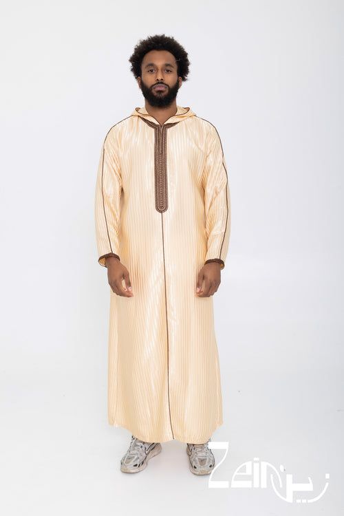 Djellaba homme Fares beige, capuche pointue et manches longues