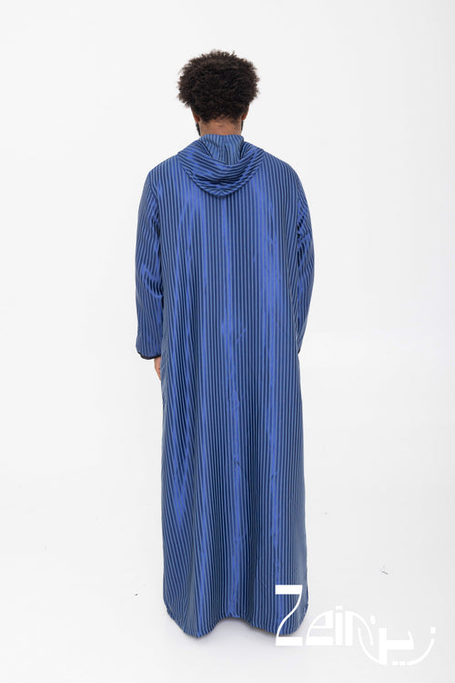 Djellaba bleue Fares, coupe droite et tombé fluide