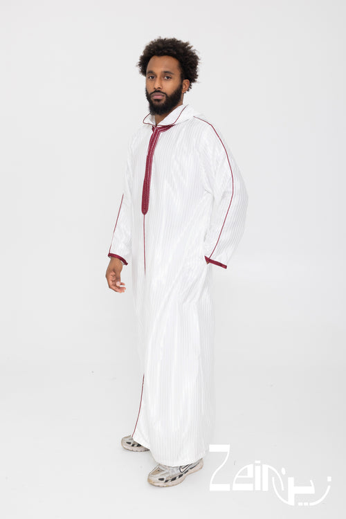 Djellaba homme Fares blanche, capuche pointue et manches longues