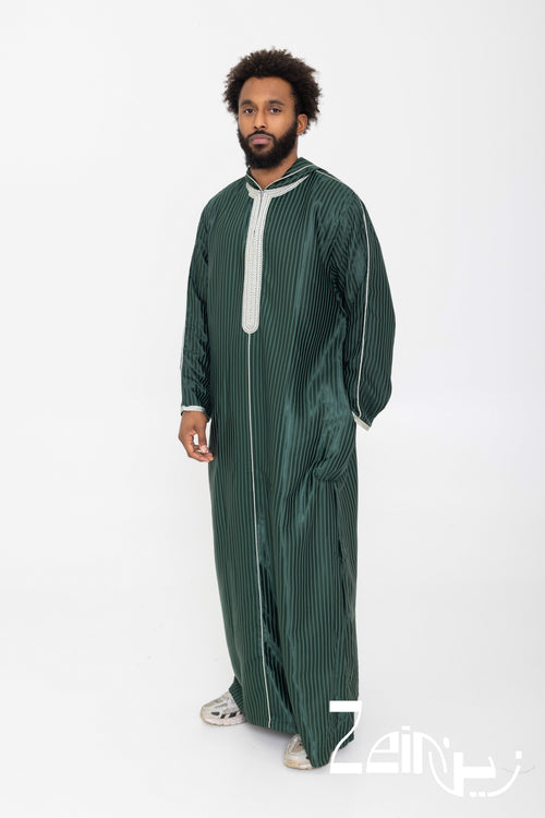 Djellaba homme Fares verte, capuche pointue et manches longues