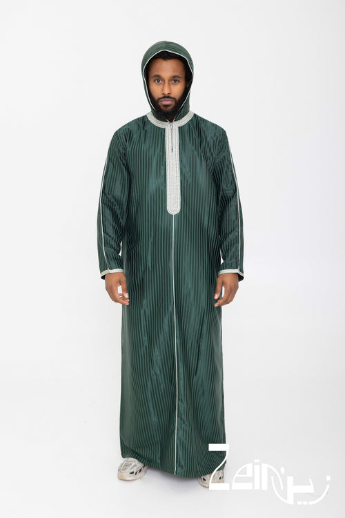 Djellaba verte Fares, coupe droite et tombé fluide