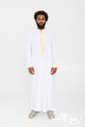 Qamis moderne Mehdi blanc pour homme, brodé avec pantalon assorti