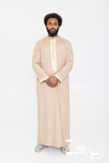 Qamis moderne Mehdi beige pour homme, brodé avec pantalon assorti