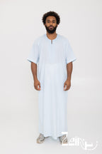 Qamis marocain Issam bleu clair pour homme, manches courtes et col rond