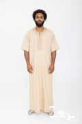 Qamis marocain Issam marron pour homme, manches courtes et col rond