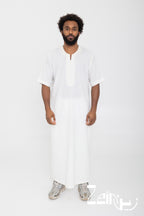 Qamis marocain Issam blanc cassé pour homme, manches courtes et col rond