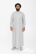 Qamis saoudien Saleh gris pour homme, manches longues et col mao