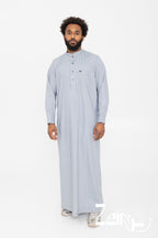 Qamis saoudien Saleh gris chiné pour homme, manches longues et col mao
