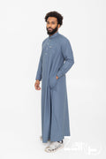 Qamis qatari Ahmed bleu marine pour homme, avec col et pantalon assorti