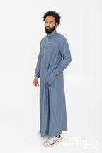 Qamis qatari Ahmed bleu marine pour homme, avec col et pantalon assorti