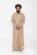 Qamis qatari Ahmed taupe pour homme, avec col et pantalon assorti