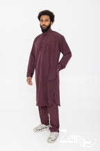 Qamis pakistanais Sofiane bordeaux pour homme, manches longues avec col