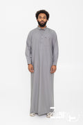 Qamis qatari Ahmed gris foncé pour homme, avec col et pantalon assorti