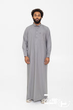 Qamis qatari Ahmed gris foncé pour homme, avec col et pantalon assorti