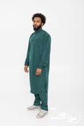 Qamis pakistanais Sofiane vert pour homme, manches longues avec col