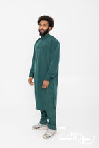 Qamis pakistanais Sofiane vert pour homme, manches longues avec col