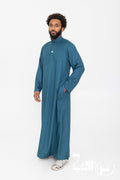 Qamis Tarek bleu canard pour homme, col montant et poche poitrine