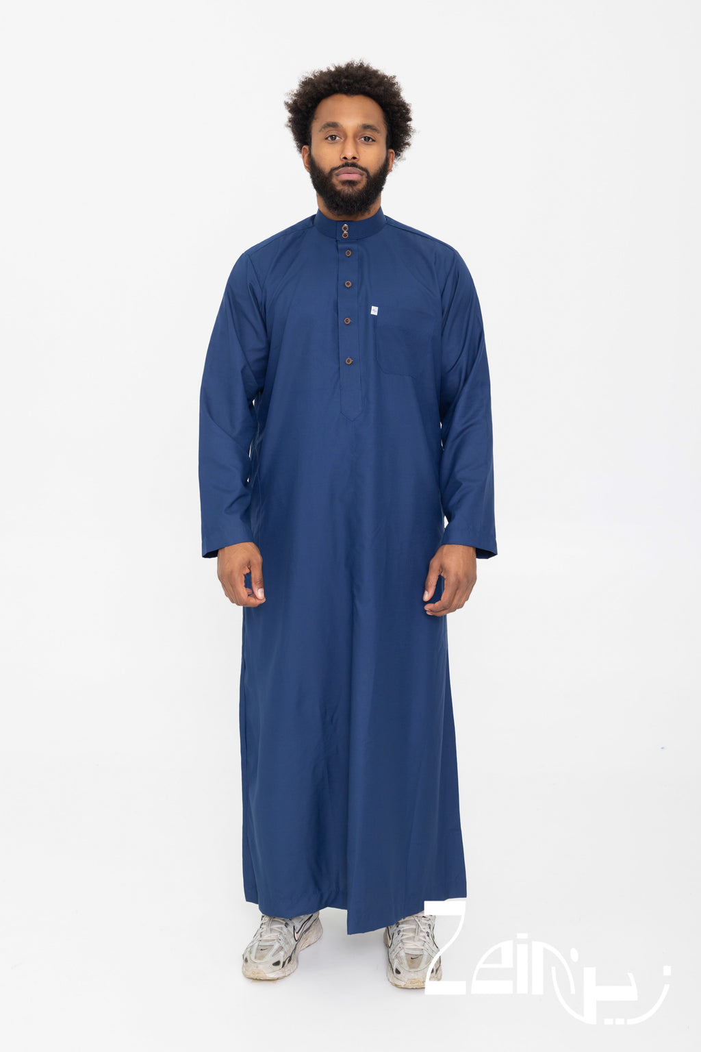 Qamis Tarek bleu marine pour homme, col montant et poche poitrine
